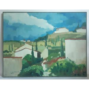 Painting Oil On Canvas Landscape R. Deshairs 1968