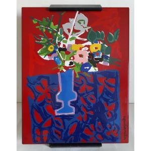 Roger Bezombes (1913-1994) Enameled Plate Still Life With Bouquet Of Flowers 1970
