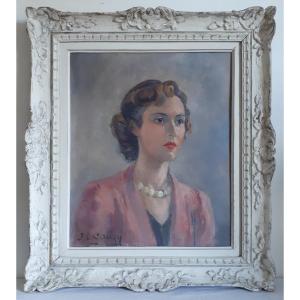 Jeanne Louise Gauzy (1886-1968) Oil On Canvas Portrait Young Woman