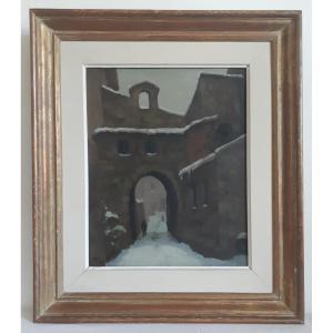 Painting Oil On Panel Snowy Landscape Alley Dubosc