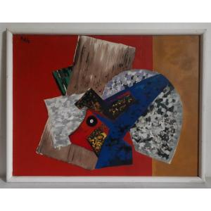 Oil On Wood Abstract Composition B.h. 1972