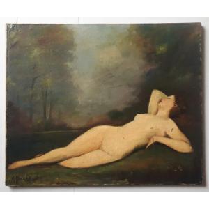 Oil On Canvas Reclining Female Nude Late 19th 1900 (signed)
