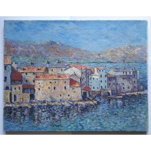 Cavalieri View Of Saint Florent Corsica Oil On Canvas Marine