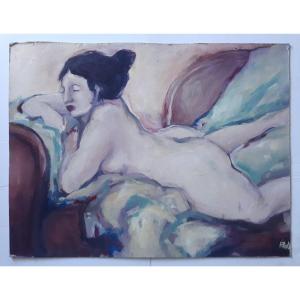Oil On Panel Nude Female Reclining (signed) 1st Half 20th