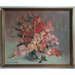 Rose-marie Bandet (1922-2015) Oil On Canvas Still Life With Flowers Gladioli 