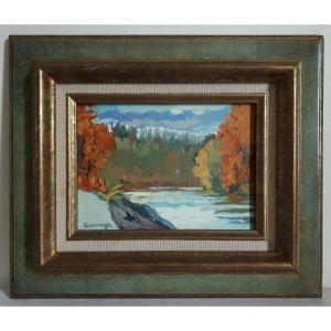 Thierry Sauvage (born In 1948) - La Marne In Noisiel - Oil On Canvas Autumn Landscape