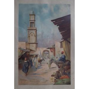 Ernest Louis Lessieux (1848-1925) Engraving Casablanca Orientalist Scene