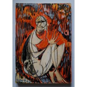 Giordano Righini (born 1930) Abstract Female Nude Oil Pastel 1970