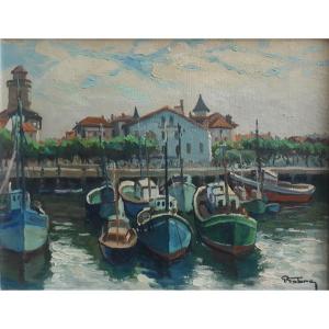 Pierre Fabre Port Of Saint-jean-de-luz Oil On Panel 1962
