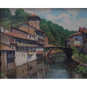 Pierre Fabre Saint-jean-pied-de-port Bridge Over The Nive Oil On Panel 1964