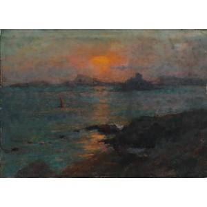 Michel Fronti (1862-1936) Pastel Marseille Château d'If And Frioul Archipelago At Dusk