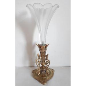 Crystal And Gilded Bronze Cornet Vase, Late 19th Century