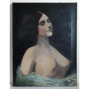 Oil On Canvas Female Nude Portrait Young Woman A. Gstalder 1909