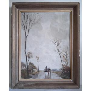 Jean Marec (1901-1972) Oil On Canvas Landscape Of Brittany Seaweed Collector