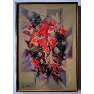 Yvonne Borry-lehoux Oil On Canvas Abstract Composition - Intermède - 1972