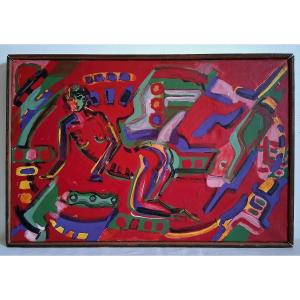 Algheri Oil On Canvas Female Nude Abstract Composition
