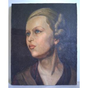 Oil On Canvas Portrait Of A Young Woman J. Oliverio 1941