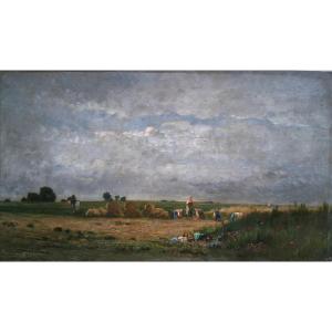 Henri François Perret (born In 1925) Oil On Wood Animated Landscape