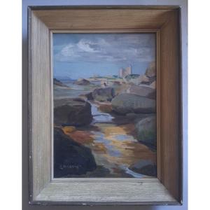 Oil On Canvas, Coastal Landscape, Seaside, Germaine Charvin (christine Bardet)