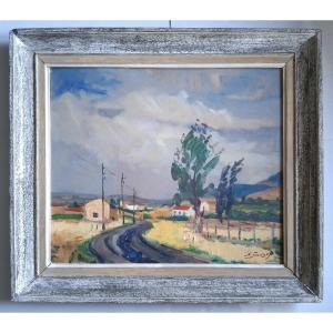 Nicolas Sokoloff (1899-1985) Landscape La Route Bleue Brindas Chaponost Oil On Panel