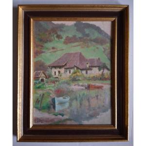 Hippolyte Lety (1878-1959) Portout, Savières Canal, Savoy, 1937 Oil On Wood
