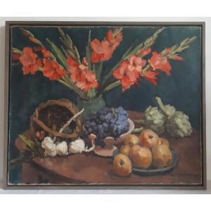 Maurice Journaux Oil On Canvas Still Life With Gladioli First Half Of The 20th Century
