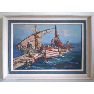 Oil On Canvas, Marine Scene, Return From Fishing (signed)