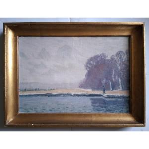 Oil On Canvas View Of Versailles The Terrace H. Dubois 1920