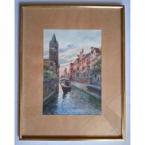 Watercolor View Of Venice Canal Gondola