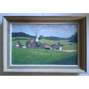 View Of The Jura Remoray Oil On Panel J. Rutler, 1969