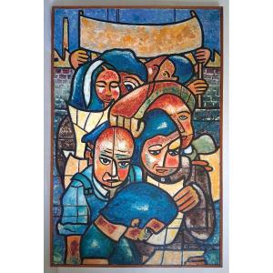 Oil On Canvas "the Strikers" 1973 (signed)