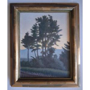 Oil On Canvas Landscape With Trees E. Deprez 1935