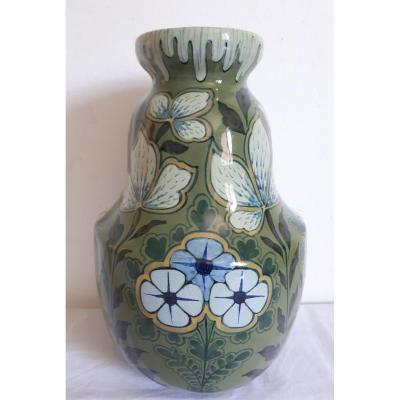 Ceramic Vase Floral Decor 1900 Art Nouveau Gouda Purmerend Holland