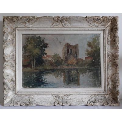 Guilbert Oil On Panel Lake Landscape Early 20th Frame Montparnasse 10p