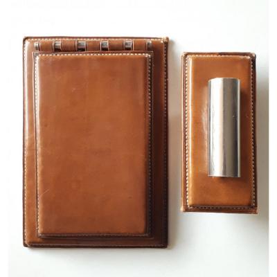 Agenda Holder And Leather And Chromed Bronze Blotting Pad 1940-1950 In The Style Of Paul Dupré-lafon And Hermès