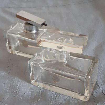 Bohemian Crystal Perfume Bottle And Sprayer Geometric Decor 1930 Art Deco