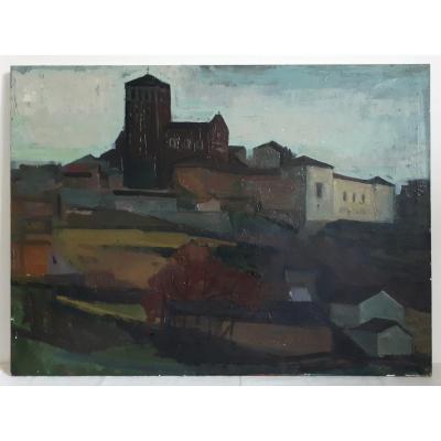 Painting Oil On Canvas Priory Of Ternay Rhône