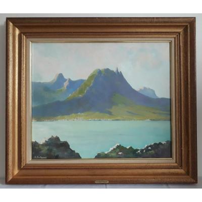 Henri Montagneux Oil On Canvas Landscape Lake Mountains Mid 20th