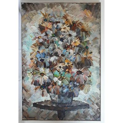 Jacques Fromonot (1926-2014) Oil On Panel Still Life Bouquet Of Flowers 1960-1970