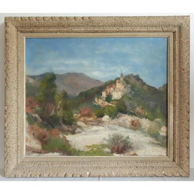 Auguste Apelle View Of Contes And Paillon Alpes-maritimes Oil On Canvas