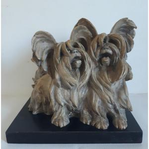 Guido Cacciapuoti (1892-1953) Italy Animal Sculpture Dogs In Terracotta Dogs