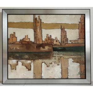 Giorgio Melzi (born In 1944) Oil On Canvas Urban Landscape - Periferia Urbana - Italy 1976