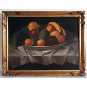 Oil Painting On Canvas Still Life With Fruits Late 19th