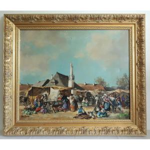 Anita Nagy (1874-1944 Hungary) Oil On Canvas Market Scene