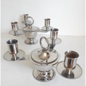 Bouillet Bourdelle Goldsmith Pair Of Candelabra Candlesticks With Three Branches Silver Metal 