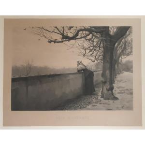 Engraving 19th Century Louis Emile Adan - Autumn Evening - Goupil & Cie 1883
