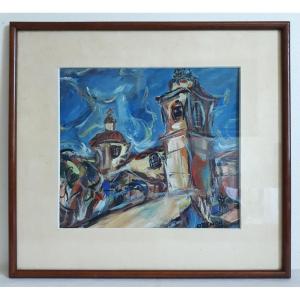 François Ozenda (1923-1976) Painting On Paper Art Brut Singular Art