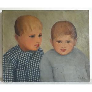 Painting Oil On Canvas Portrait Of Children R. De Gendt 1st Half Of The 20th Century