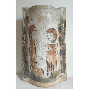 Voldemar Volkoff (1932-2007) Large Sandstone Vase 53 Cm School Of Vallauris