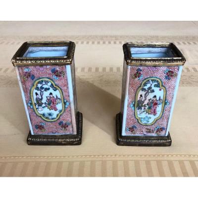 Pair Of Qianlong Famille Rose Vases